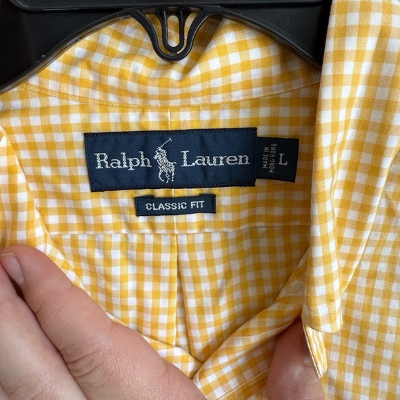 Men’s L Yellow Ralph Lauren Classic Fit Checkered Preppy, Casual Short Sleeve - Picture 4 of 6